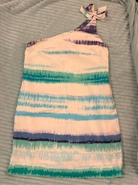 One-Shoulder Tie-Detail Water Color Cocktail Dress